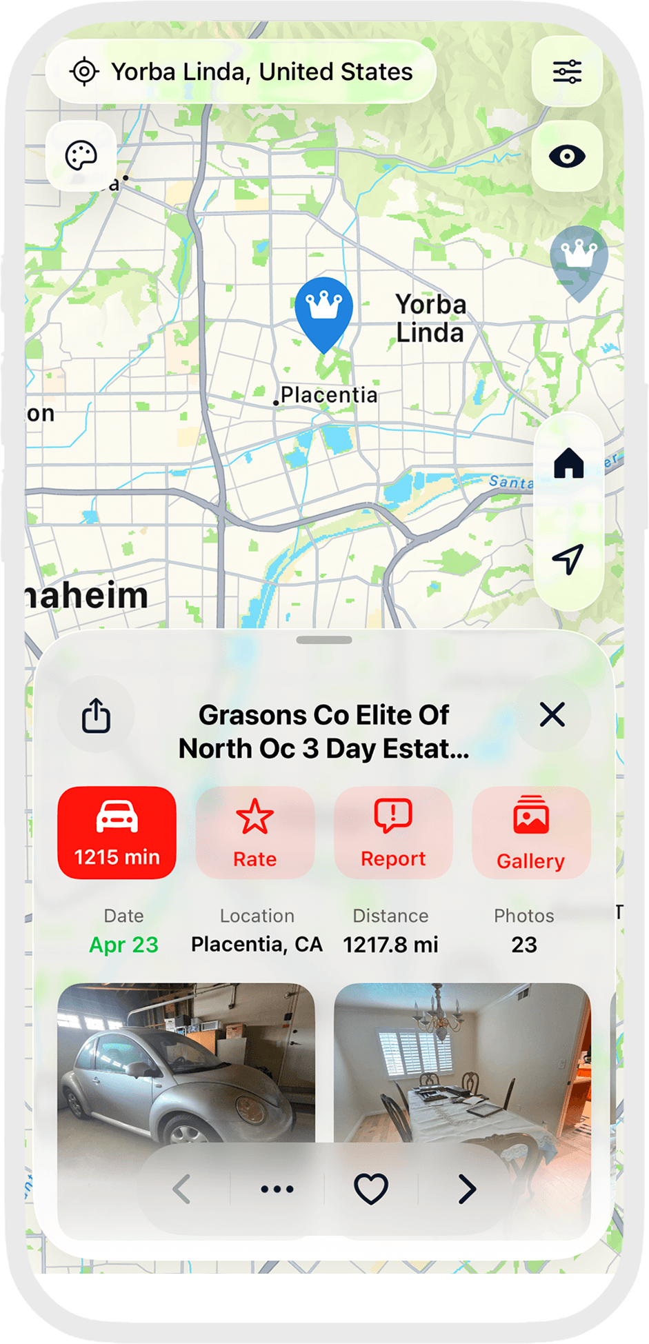 Plick app — map view